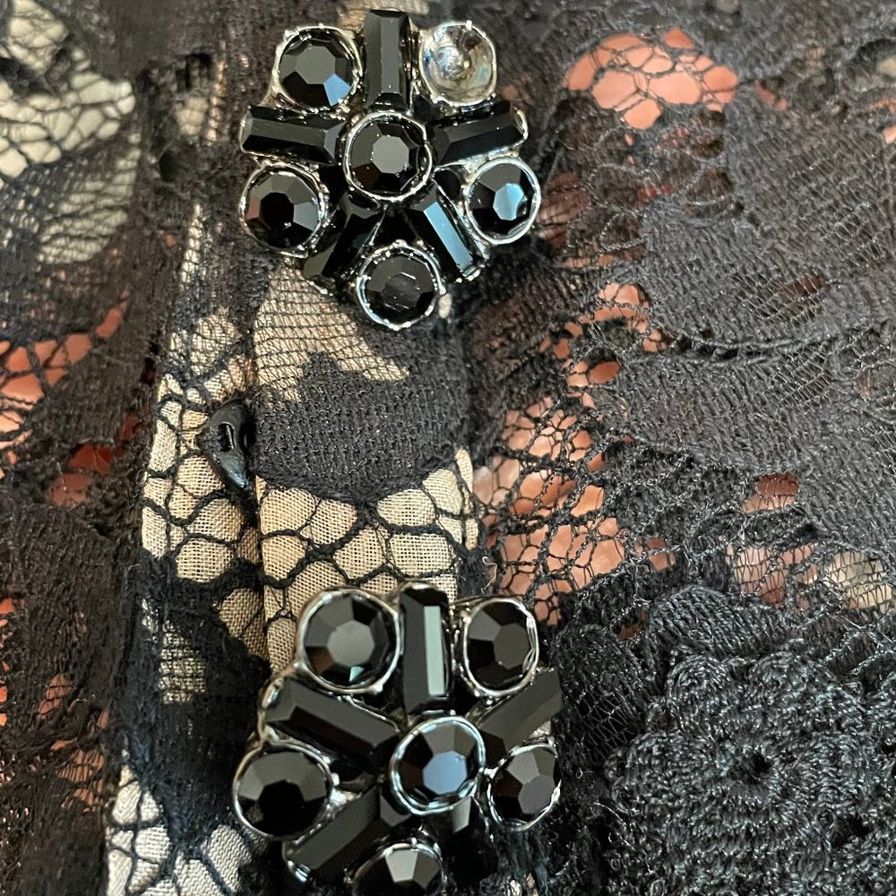 NWT Oscar de la Renta Black Lace Long-Sleeve Fit-and-Flare Dress - Picture 6 of 15